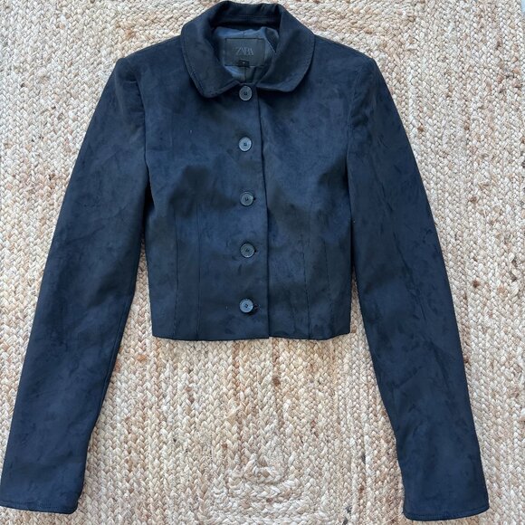 ZARA Black Faux Suede Cropped Jacket New without tags Size XS 🖤 - Picture 10 of 16